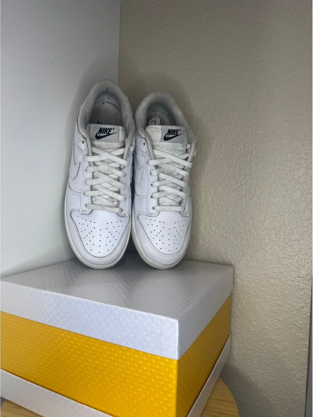 Nike Dunk Low Triple White Women’s Size 8.5 Leather Sneakers Used No Box